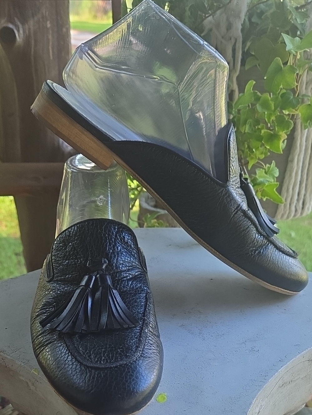 Filippo Raphael / Edward Meller Black Leather Tassel Accent Mule Made In Italy